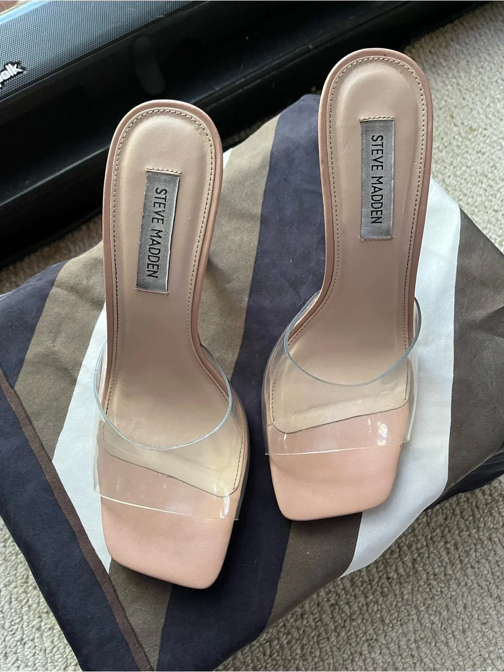 Steve Madden Blush Nude Clear Strap Stiletto Mules